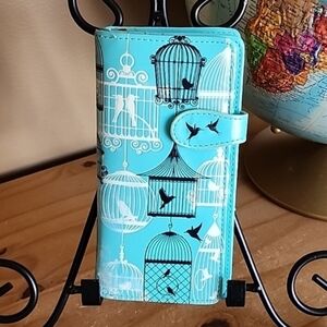 Shagwear light blue bird cage wallet with zipper pocket